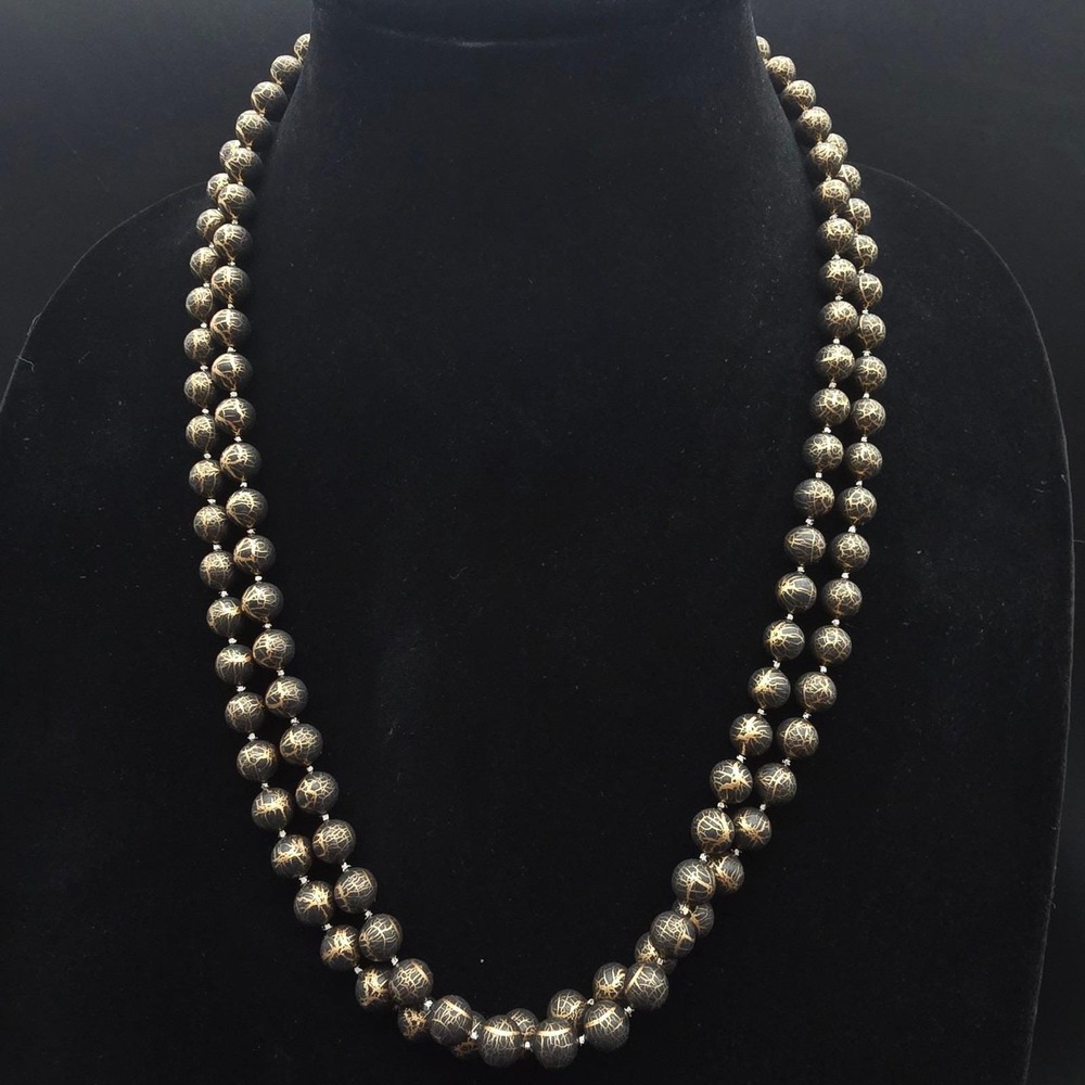 Black Gold Tone Paint Splatter Necklace Beaded Plastic 1980s Pair of Two Layer